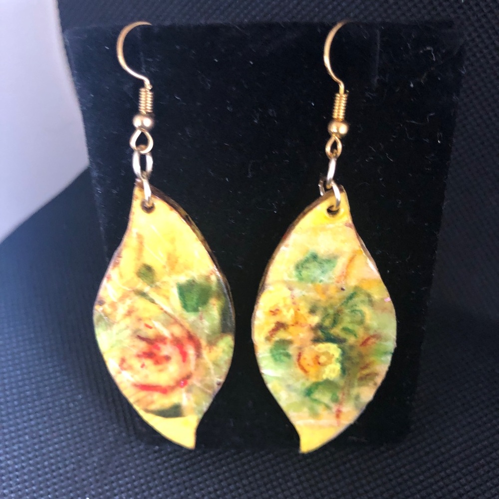 Vintage looking paper mache’ and wood earrings